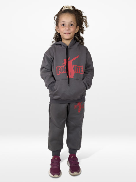 Hooded Fortnite Fleece Suit (Dark Grey)