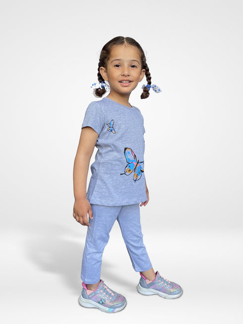 Butterfly Printed Pajama Set (Grey)