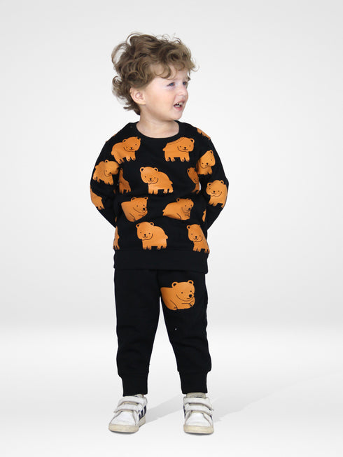 Bear Allover Printed Fleece Suit (Black)