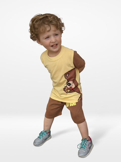 Teddy Bear Printed Short Set (Yellow/Brown)