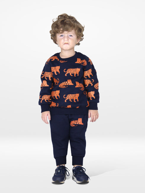 Tiger Allover Printed Fleece Suit (Navy)