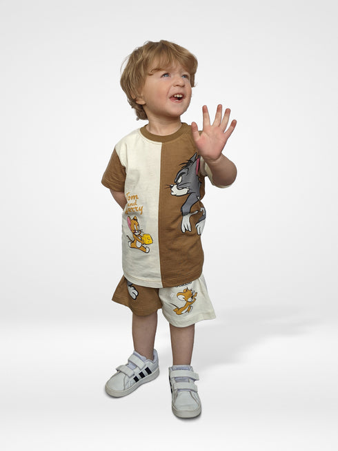 Tom & Jerry Cotton Short Set (Brown-Off White)