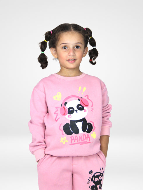 Panda In Headphones Fleece Suit (Pink)