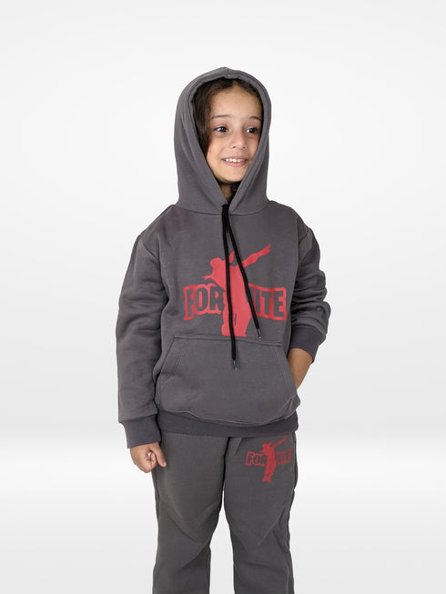 Hooded Fortnite Fleece Suit (Dark Grey)