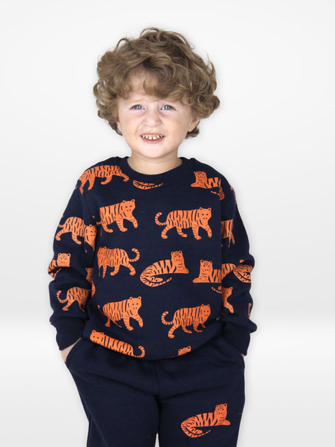 Tiger Allover Printed Fleece Suit (Navy)