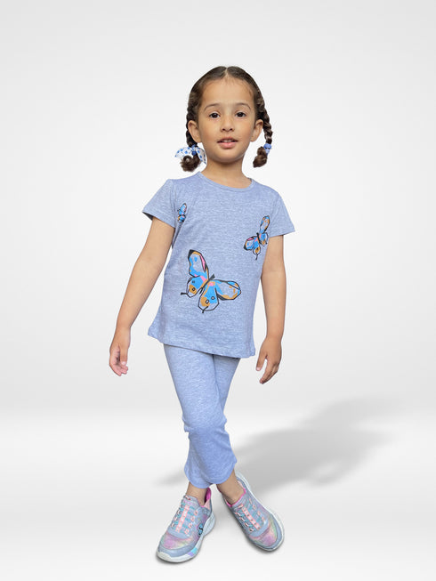 Butterfly Printed Pajama Set (Grey)