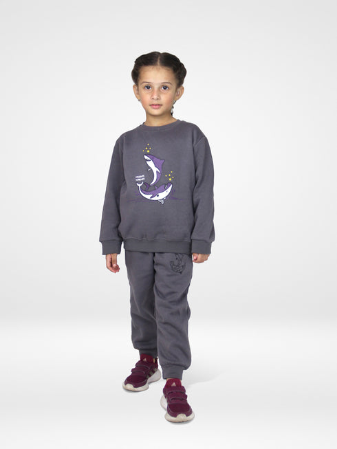 Dolphins Printed Fleece Suit (Purple)