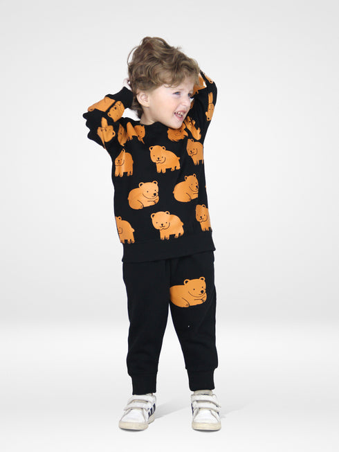 Bear Allover Printed Fleece Suit (Black)
