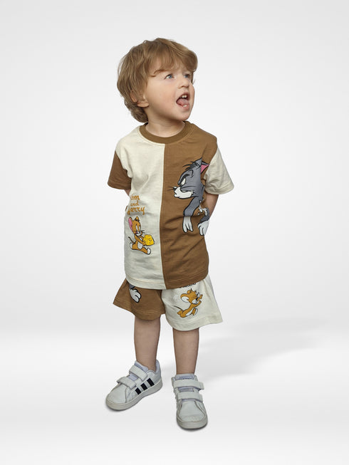 Tom & Jerry Cotton Short Set (Brown-Off White)
