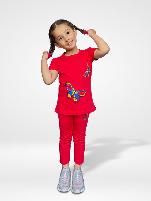 Butterfly Printed Pajama Set (Red)