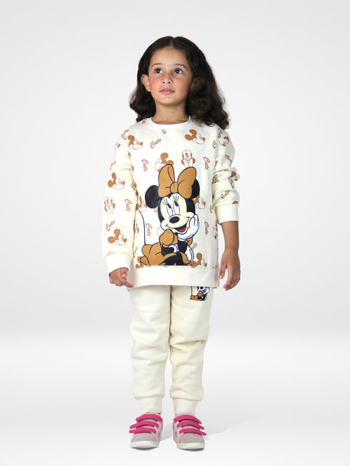 Minnie Allover Printed Fleece Suit (Off-White)