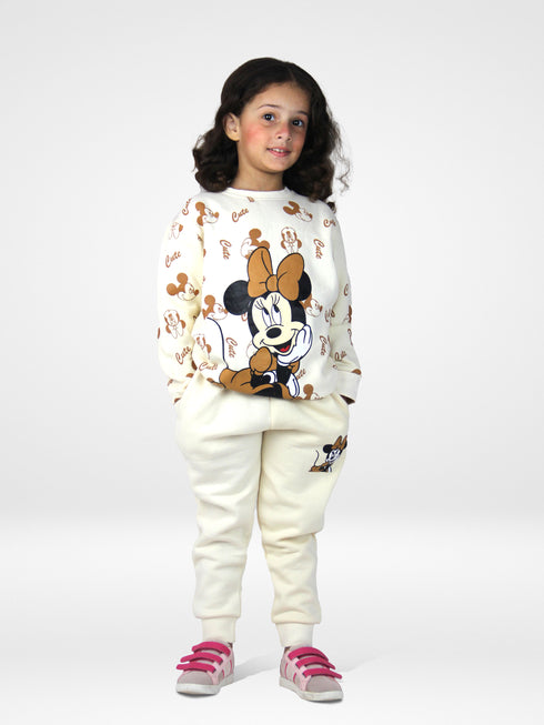 Minnie Allover Printed Fleece Suit (Off-White)