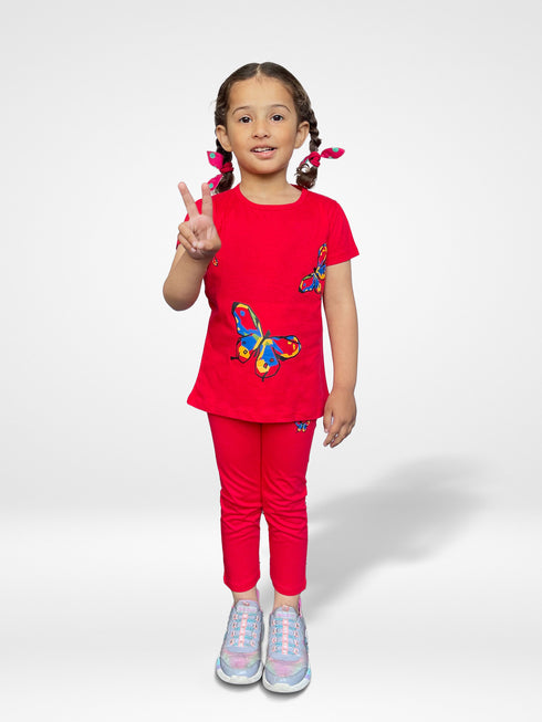 Butterfly Printed Pajama Set (Red)