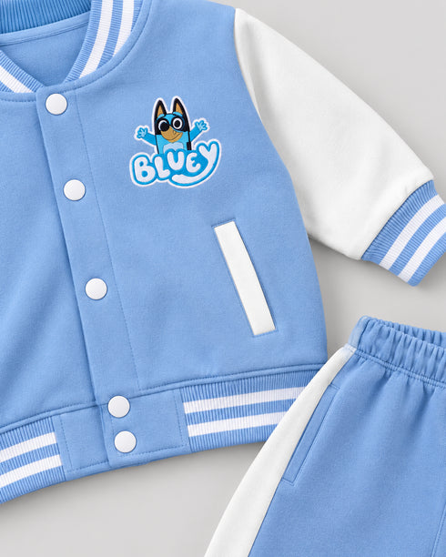 The Bluey Embroidered Varsity Fleece Suit (Sky Blue & White)