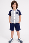 Striped Embroidered Baseball Set (White-Navy)