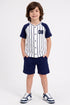 Striped Embroidered Baseball Set (White-Navy)