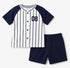 Striped Embroidered Baseball Set (White-Navy)