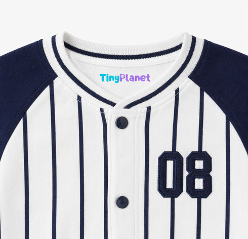 Striped Embroidered Baseball Set (White-Navy)