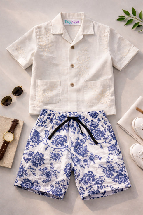 Imported Embroidered Shirt Floral Short Set