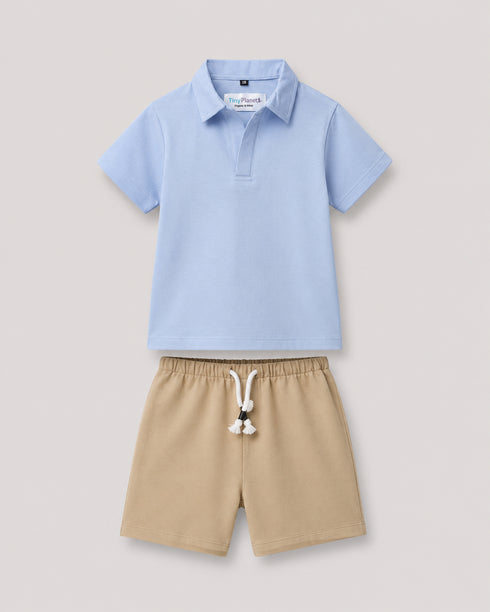 Imported Textured Wash & Wear 2 Piece Set (Sky Blue & Beige)