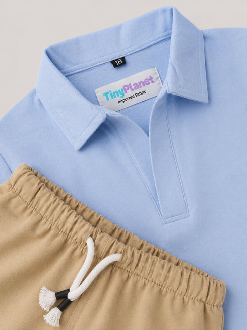 Imported Textured Wash & Wear 2 Piece Set (Sky Blue & Beige)