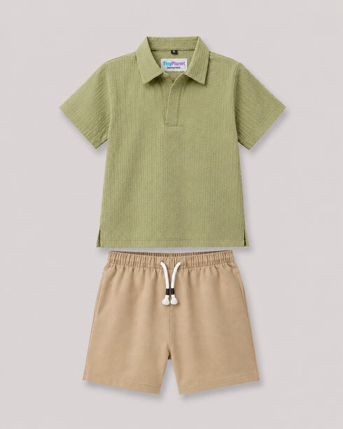 Imported Textured Wash & Wear 2 Piece Set (Olive Grove & Beige)