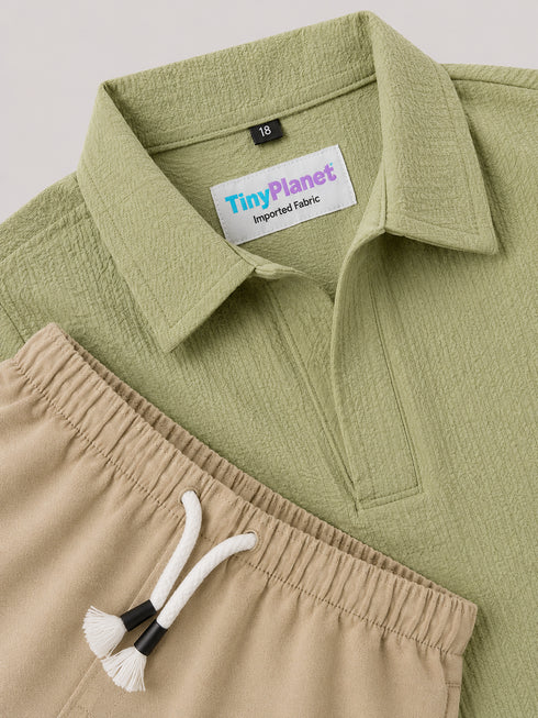 Imported Textured Wash & Wear 2 Piece Set (Olive Grove & Beige)