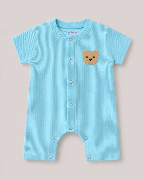 Embroidered Teddy Bear Soft Ribbed Romper