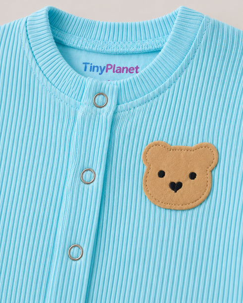 Embroidered Teddy Bear Soft Ribbed Romper