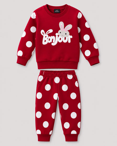 The Polka Bunny Fleece Suit (Cherry Red)