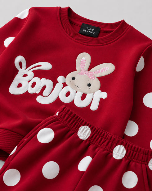 The Polka Bunny Fleece Suit (Cherry Red)