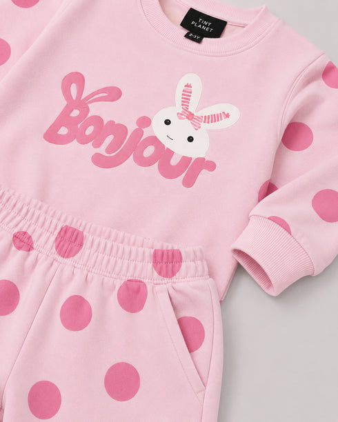 The Polka Bunny Fleece Suit (Baby Pink)