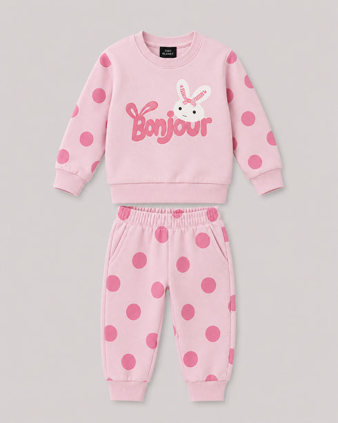 The Polka Bunny Fleece Suit (Baby Pink)
