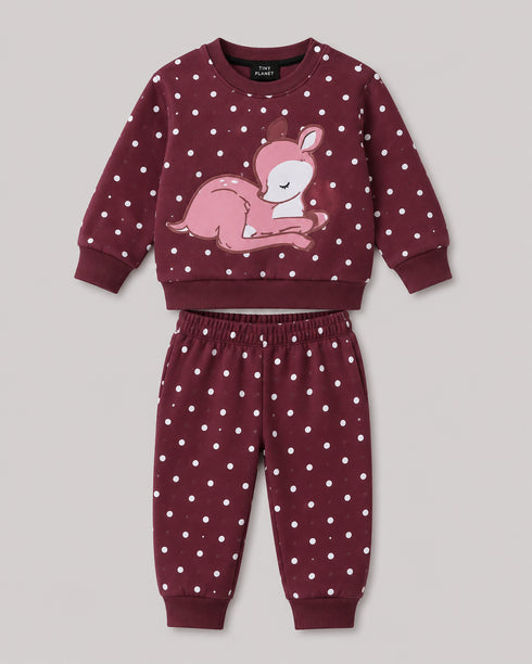 The Dotty Deer Fleece Suits (Maroon)