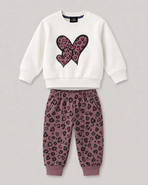 The Leopard Love Fleece Suit (Off-White & Mauve)