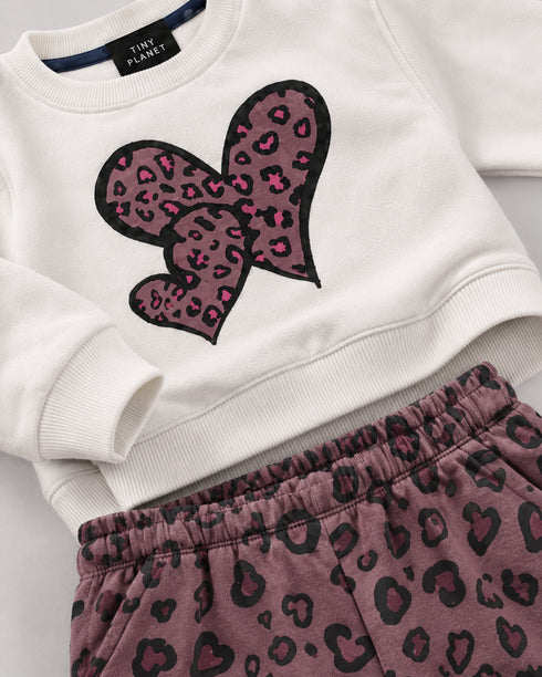 The Leopard Love Fleece Suit (Off-White & Mauve)
