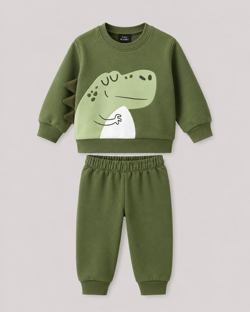 The Dino Charm Fleece Suit (Army Green)