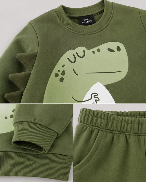 The Dino Charm Fleece Suit (Army Green)