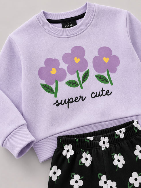 The Floral Dream Fleece Suit (Lilac & Black)