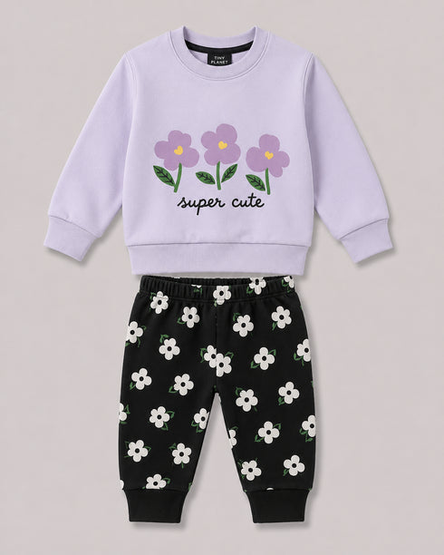 The Floral Dream Fleece Suit (Lilac & Black)