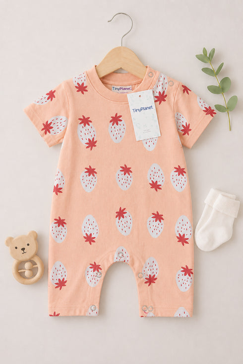 Peach Strawberry Soft Cotton Romper