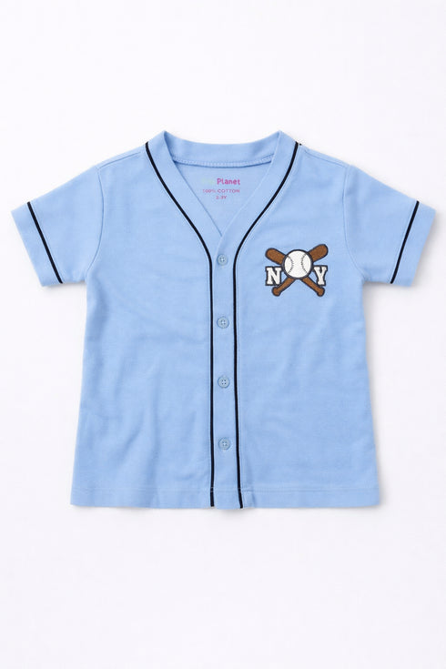 Cloudy Embroidered Baseball Set (Sky Blue)