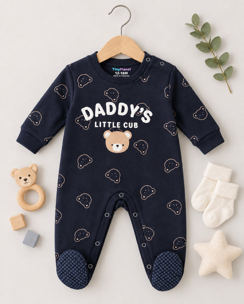 Daddy's Little Cub Fleece Sleepsuit (Navy Blue)