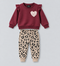 Frill Sleeves Leopard Heart Fleece Suit (Burgundy & Beige)