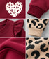 Frill Sleeves Leopard Heart Fleece Suit (Burgundy & Beige)