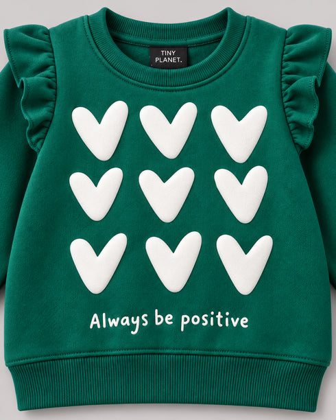 Frill Sleeves Always Be Positive Fleece Suit (Dark Green)
