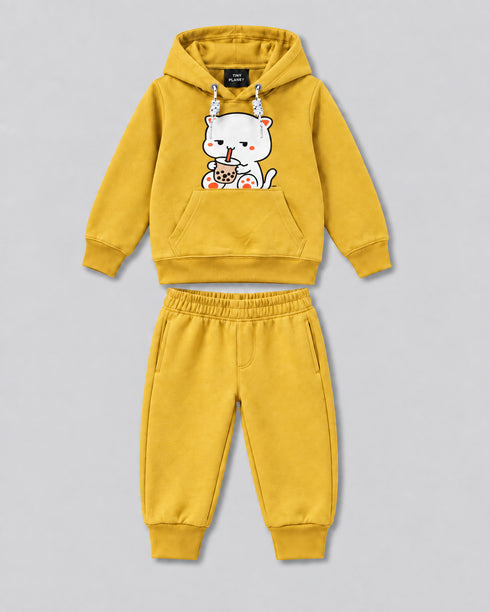 The Boba Cat Hooded Fleece Suit (Mustard Yellow)
