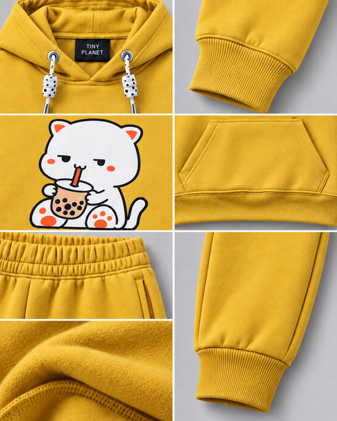 The Boba Cat Hooded Fleece Suit (Mustard Yellow)