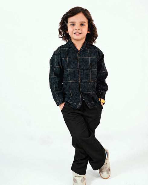 Checkered Imported Stetchable Wash & Wear 2 Piece Set (Dark Charcoal & Black)