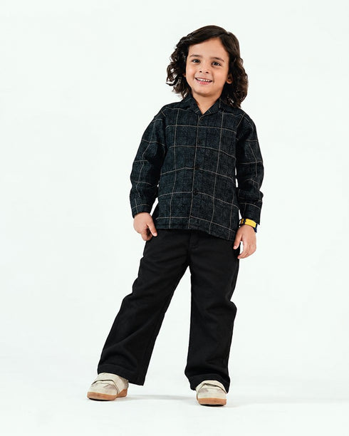 Checkered Imported Stetchable Wash & Wear 2 Piece Set (Dark Charcoal & Black)